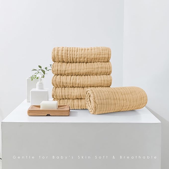 Muslin Burp Cloths 100% Cotton Large 20''x10'' Extra Soft and Absorbent Baby Wash Cloths Spit Up Rags - Baby Burping Cloth for Boys Girls Items(12 Pack Brown)