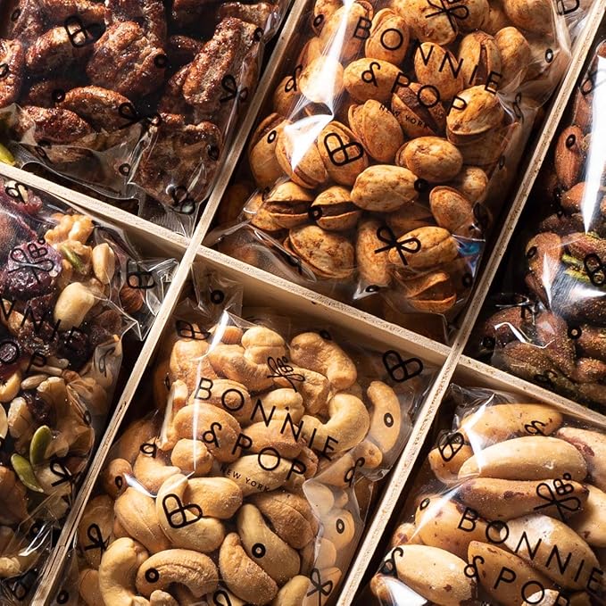 BONNIE AND POP - Nut Gift Basket | Healthy Gift of Assorted Nuts in Reusable Wood Crate | Large Variety Tray with Unique Flavors | Parties, Holidays, Birthday, Sympathy, Office, Thank You, Him, Her | Bonnie & Pop