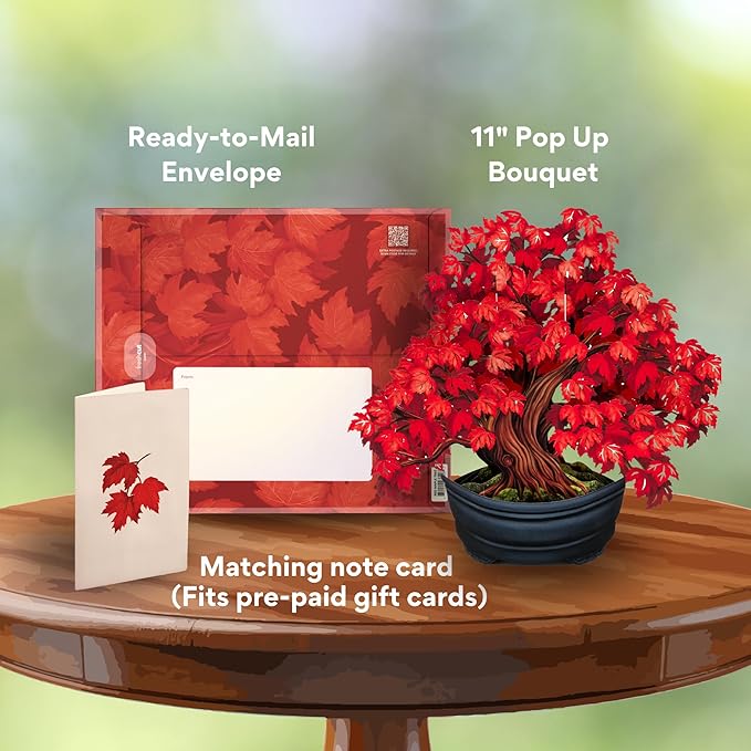Freshcut Paper Pop Up Cards, Red Maple Tree, 12 Inch Life Sized Forever Flower Bouquet 3D Popup Greeting Card, Autumn Cards, Birthday Card, Blank Notecard & Envelope