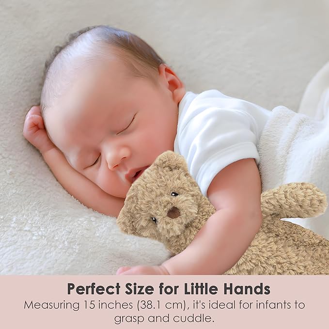 MON AMI Marshmallow Bear Plush Lovey for Babies – 15”, Security Blanket for Newborns, Baby Snuggle Toy