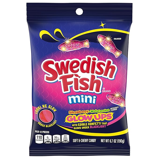 SOUR PATCH KIDS and SWEDISH FISH Mini Glow Ups Strawberry-Watermelon Soft & Chewy Candy Variety Pack, Bulk Candy, 4-6.7 oz Bags