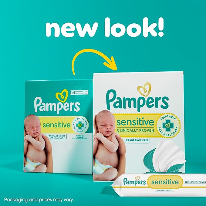 Pampers Baby Wipes, Sensitive, Water Based Wipe, Clinically Proven, Hypoallergenic, and Unscented for Babies, 1344 Wipes Total (16 Flip-Top Packs) [Packaging May Vary]
