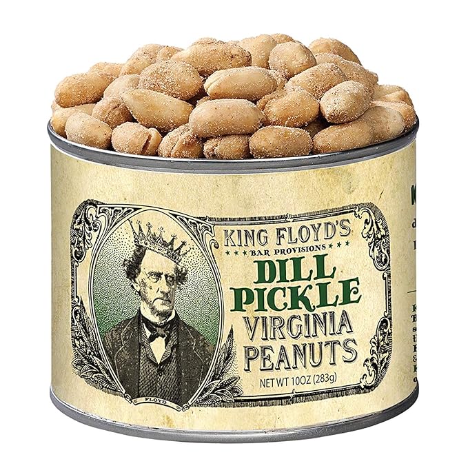 King Floyd's Dill Pickle Virginia Peanuts: 10 oz, Salted Dill Flavored Peanuts, #1 Seller, Resealable Lid, Snack at your own risk, Once you start its difficult not to finish the whole tin.