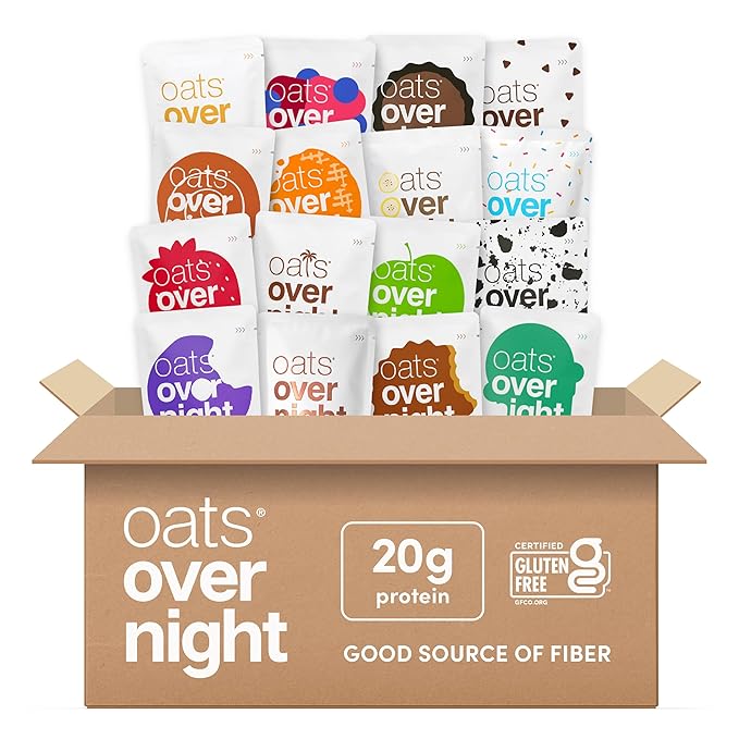 Oats Overnight Ultimate Variety Pack - High Protein, 5g Fiber Breakfast Protein Shake - Gluten Free Oatmeal, Non GMO High Protein Oatmeal - Green Apple Cinnamon, Coconut Cream Pie & More (16 Pack)