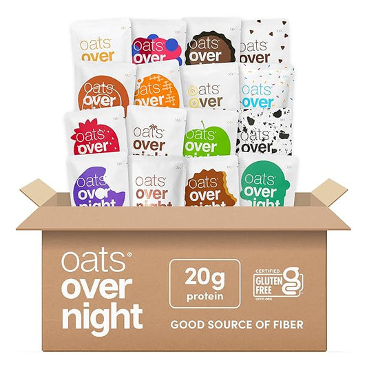 Oats Overnight Ultimate Variety Pack - High Protein, 5g Fiber Breakfast Protein Shake - Gluten Free Oatmeal, Non GMO High Protein Oatmeal - Green Apple Cinnamon, Coconut Cream Pie & More (16 Pack)