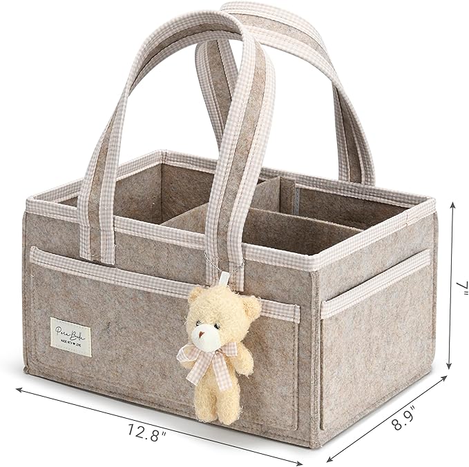 PeraBella Diaper Caddy Organizer with Handle, Baby Shower Gifts Basket Bag, Registry Search Must Haves Items, Nursery Storage Organizer for Newborn Girl Boy, Baby Bag Essentials, Car Diaper Caddy Cart