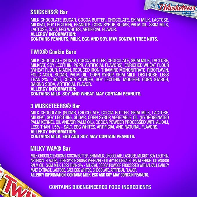 SNICKERS, TWIX, MILKY WAY & 3 MUSKETEERS Individually Wrapped Variety Pack Full Size Milk Chocolate Halloween Candy Bars Assortment, 33.31 oz, 18 Bars Bulk Candy Box