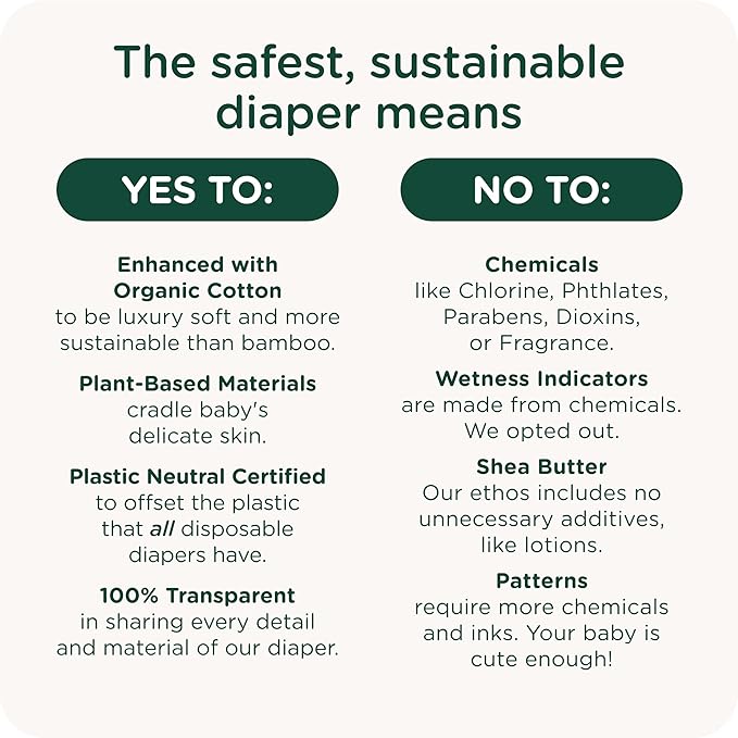 Our Diapers | EWG Verified Safe & Plant-Based Diapers | Leak Protection | Soft Organic Cotton Shell | Chlorine-Free Diaper for Sensitive Skin | Size Newborn (<10 lbs) 192 Count
