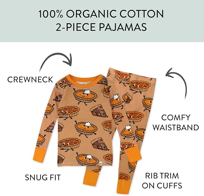 HonestBaby Classics 2-Piece Pajamas Sleepwear Pjs 100% Organic Cotton for Baby, Toddler, Kids