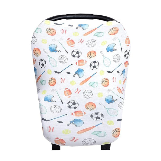 Baby Car Seat Cover Canopy and Nursing Cover Multi-Use Stretchy 5 in 1 Gift Varsity by Copper Pearl