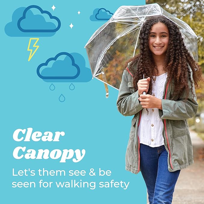 totes Kids Clear Bubble Umbrella with Dome Canopy, Lightweight Design, Wind and Rain Protection Umbrella, Ocean Princess, Kids - 38" Canopy