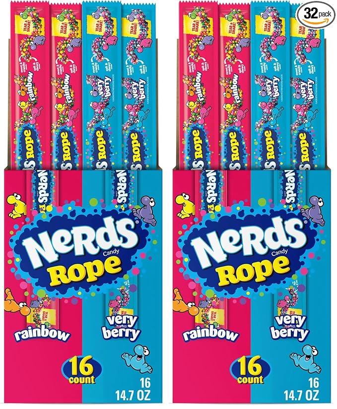 Nerds Rope Candy, Variety Box, Rainbow & Very Berry, 0.92 ounce (Pack of 32)