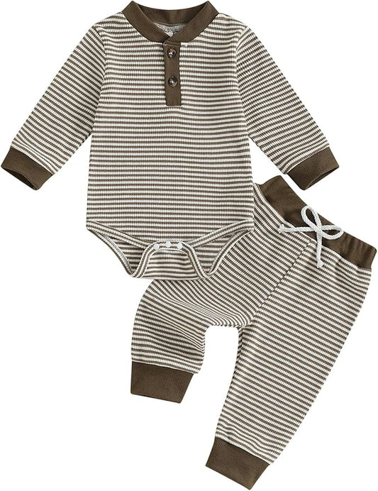 CIYCUIT Newborn Baby Boy Clothes Ribbed Knit Long Sleeve Bodysuit Pants 2-Piece Fall Winter Outfits