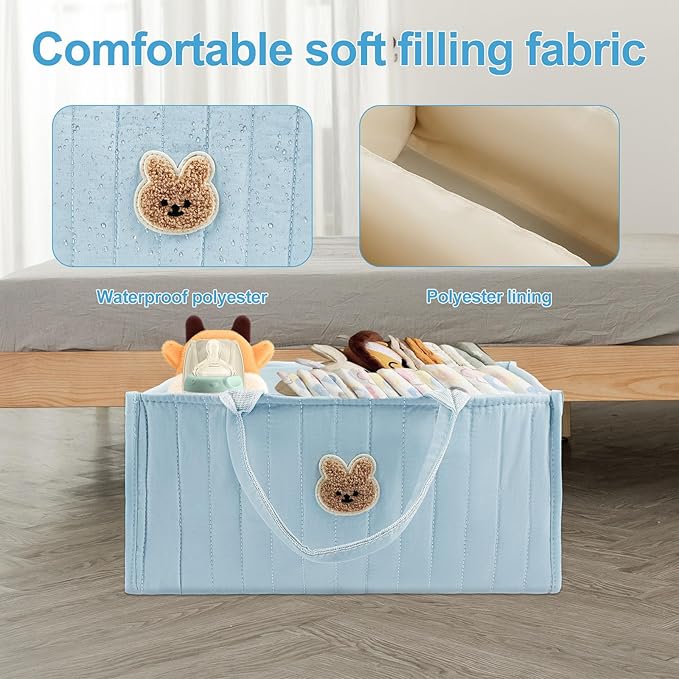 Baby Diaper Caddy Organizer Large Capacity Baby Diaper Caddy Basket Portable with Handles Multifunctional Diaper Basket with Removable Divider Diaper Storage Present for Baby Shower