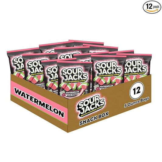 SOUR JACKS, Sour Gummy Wedges, Watermelon Flavored Candy, 5oz Bag (12 Pack)