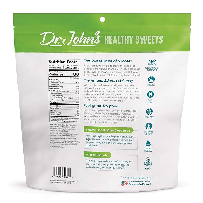 Dr. John’s Sugar Free Candy, Healthy Lollipops with Zero Sugar, Low Calorie Snacks, Keto Friendly Hard Candy Sweets, Classic Fruit Tooth, 150 Count, 2.5 LB