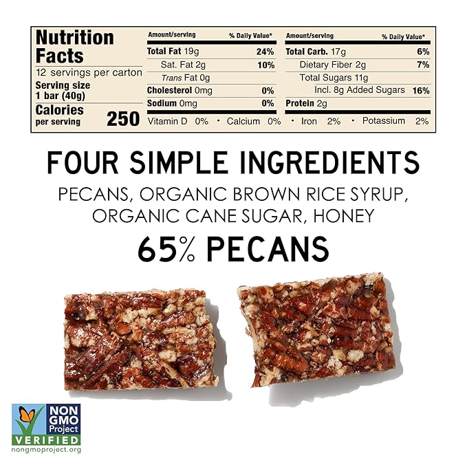 South 40 Snacks Crunchy Pecan Bar, Just 4 Ingredients, Touch of Honey (40g Bar, Pack of 12)