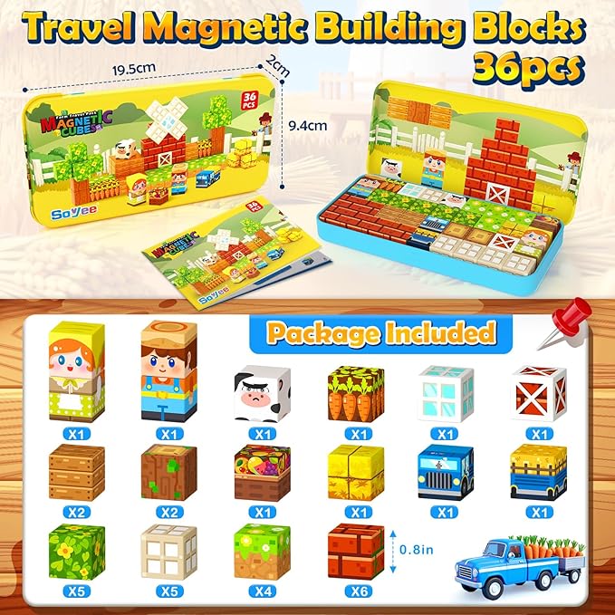 Magnetic Blocks Travel Toddler Toys Magnet Building Cubes STEM Sensory Learning Toys with Box Christmas Birthday Gifts for Kids Ages 3 4 5 6 7 8 Year Old Boys Girls