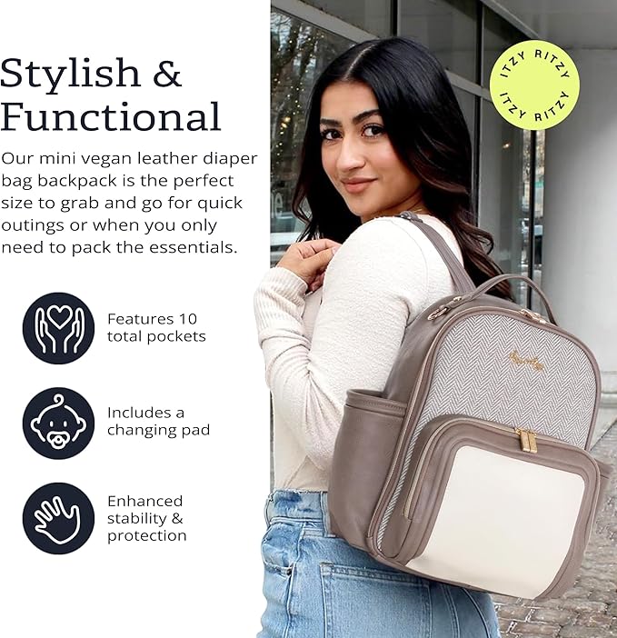 Itzy Ritzy Unisex Baby Mini Diaper Bag, Vanilla Latte-Plus