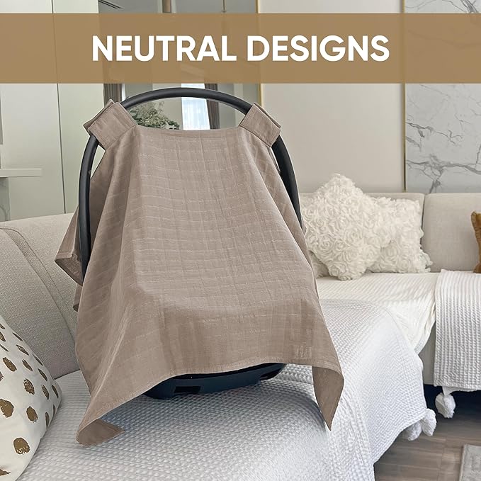 MOZAH Baby Car Seat Cover - Warm Taupe - 100% Organic Muslin - Soft, Breathable and Lightweight, Baby Infant Car Seat Essentials