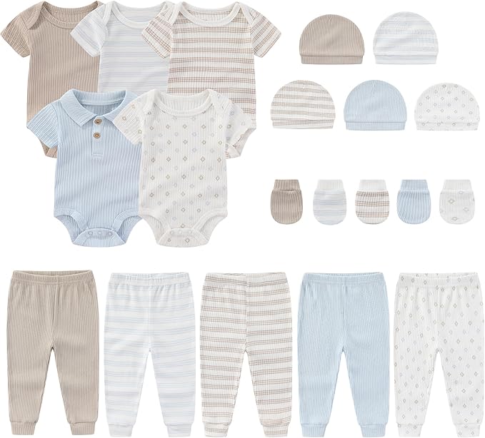 Newborn Layette Gift Set 20-Piece Cotton Baby Boy Girl Clothes Essentials and Accessories
