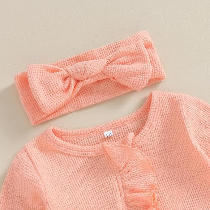 Newborn Girl Clothes Baby Girl Coming Home Outfit Zipper One-piece Outfits Ruffle Footie Bodysuit Jumpsuit Headband