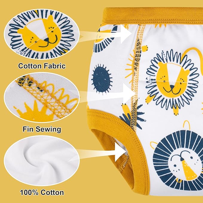 BIG ELEPHANT 10-Pack Baby Potty Training Underwear, Soft 100% Cotton Absorbent Training Pants for Boys & Girls, Ages 12M-10Y