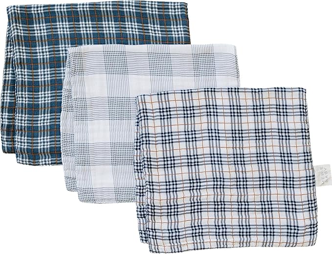 Mebie Baby Burp Cloths, Plaid, Muslin Burp Cloth Set for Spit Up, Drool, and More, Boho Burp Cloths for Baby Boy and Girl, Baby Must Haves for Registry Lists and Gifts for Newborns
