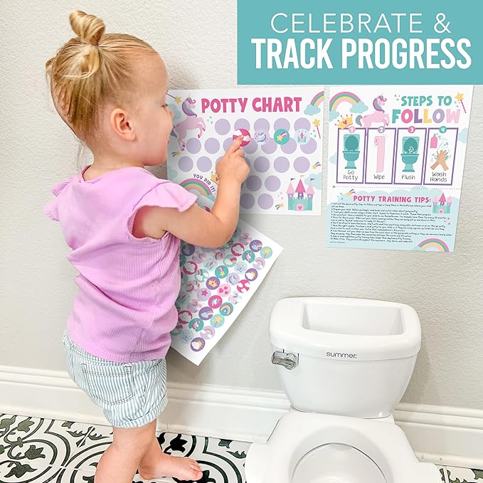 Hadley Designs Potty Training Chart for Girls with Fun Reward Stickers – 10 Potty Chart for Toddlers Girls, 8.5x11" Potty Training Sticker Chart for Toilet Success, Unicorn Reward Chart for Kids