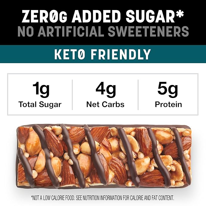 KIND ZERO Added Sugar Bars, Dark Chocolate Nuts and Sea Salt, Keto Friendly Snacks, Gluten Free, 5g Protein, 5 Count