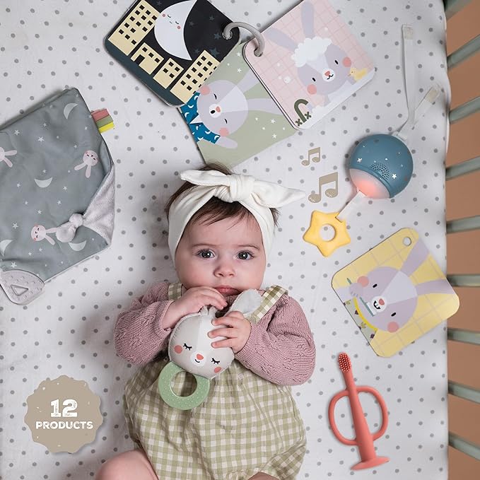 Taf Toys Newborn Bedtime Kit - Ultimate with 12 Activities for Smooth Bedtime Routine - Includes Music and Light Unit - Ideal for New Baby Boy or Girl