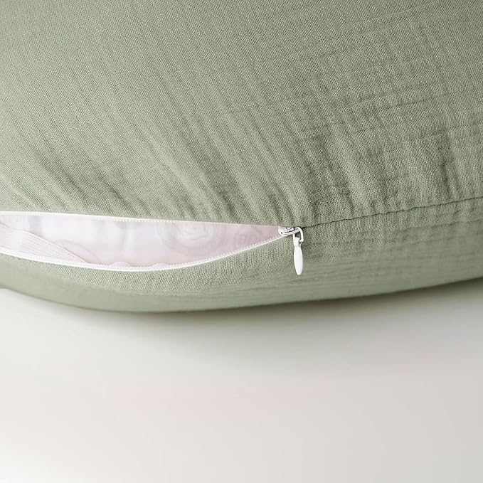 Konssy Muslin Nursing Pillow Covers, Soft and Cute Nursing Covers for Breastfeeding Pillows, Ideal for Newborn Baby Boys and Girls (Fog Green, Sprout) - 2 Pack