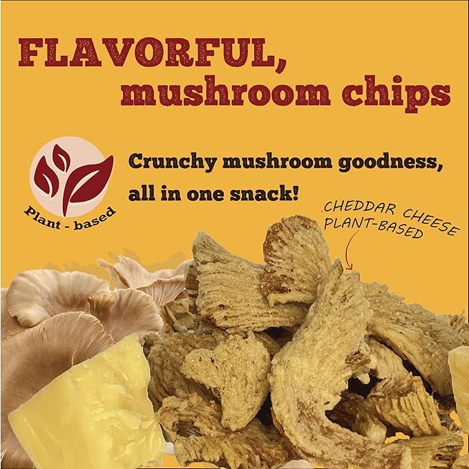 BITETUOSO Crunchy Oyster Mushroom Chips, On the Go, Savory Plant-Based Snack, Cheddar Cheese Flavor (Plant-Based), 1.41 oz (Pack of 6), Dairy Free, Vegan, Crispy Gourmet Snack, No MSG, Cheddar Cheese.