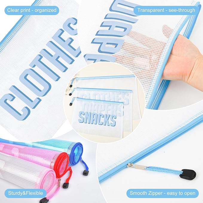 3pcs Hospital Bag Organizing Pouches for Labor and Delivery, Maternity Essentials Diaper Bag Organizer for Mom Travel - Blue/White