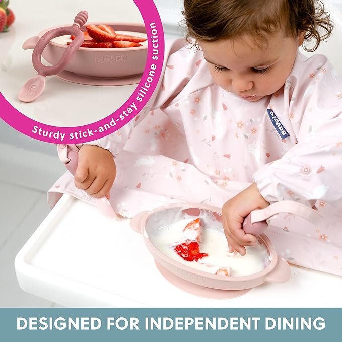 Bibado - Silicone Baby Bowl (Blush) - Stay Put Suction Bowl - Oval Shape - First Meals & Snacks - Durable, Dishwasher & Microwave Safe, BPA Free - Medical Grade - Baby Essentials - 6 Months to 3 Years