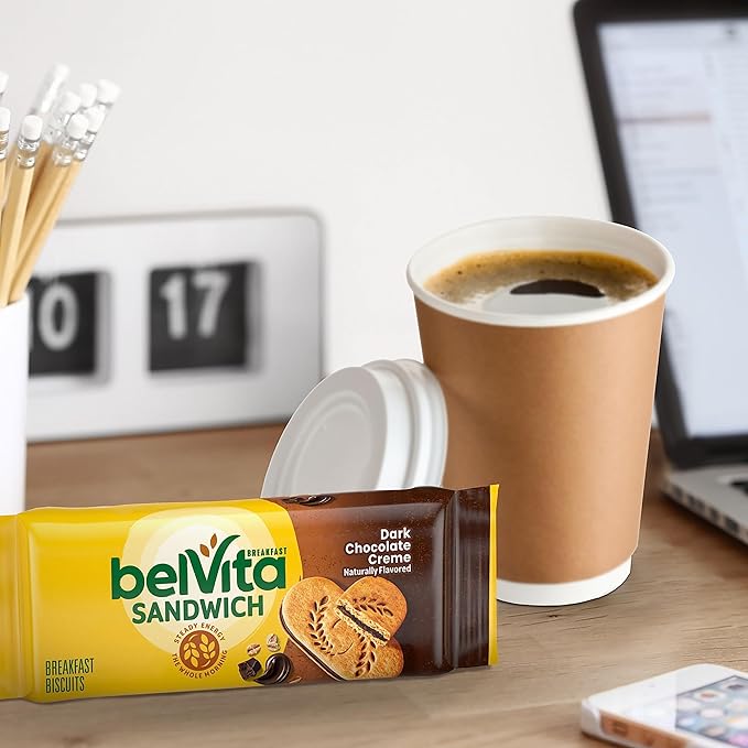 belVita Breakfast Sandwich Dark Chocolate Creme Breakfast Biscuits, 64 Total Packs, 8 Boxes (2 Sandwiches Per Pack)