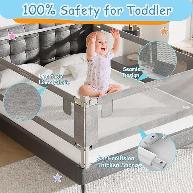 3-Pack Queen Size Bed Rails for Toddlers -Height Adjustable Baby Bed Rail Guard Specially Designed for Queen Size Bed(78.74 x 78.74 x 59 Inch)