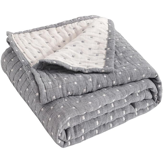 NTBAY 3 Layer Toddler Blanket, Muslin Cotton Jacquard Bed Blankets, Lightweight Thermal Baby Blanket, Super Soft and Warm Crib Blanket for All Seasons, Decoration Gift, 45"x60", Grey Dot