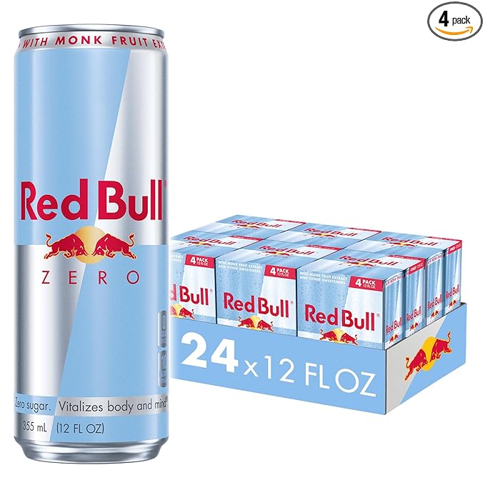 Red Bull Zero Energy Drink, 12 fl. oz., with 114mg Caffeine, Taurine & B Vitamins, 6 Packs of 4 Cans, Pack of 24
