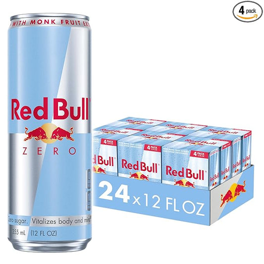 Red Bull Zero Energy Drink, 12 fl. oz., with 114mg Caffeine, Taurine & B Vitamins, 6 Packs of 4 Cans, Pack of 24