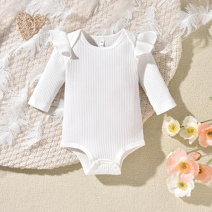 Aalizzwell Preemie Newborn Infant Baby Girls Clothes Ribbed Romper Bodysuit Pants Set Fall Winter Outfits