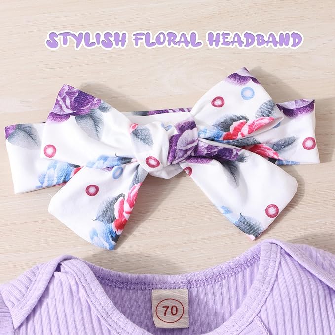 GDTOGRT Baby Girl Clothes Newborn Infant Outfits Ruffle Romper+ Floral Pants + Cute Headband Sets for Girls