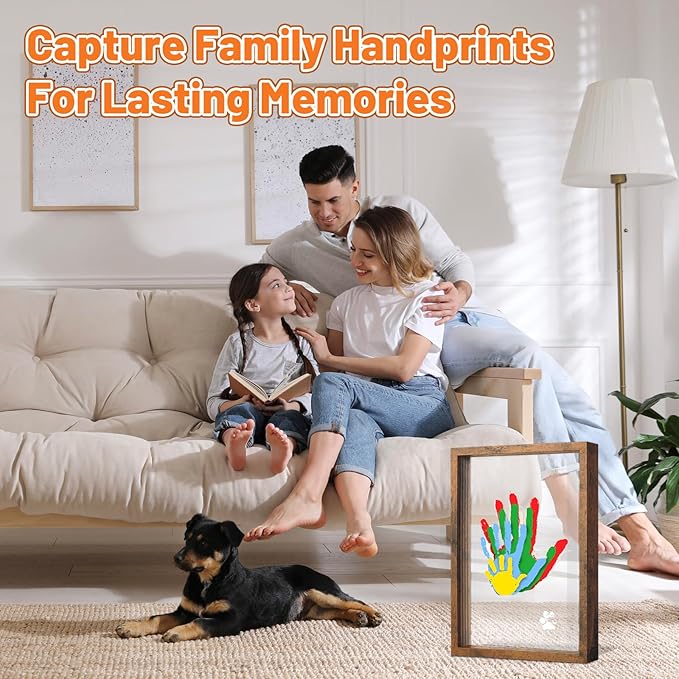 Family Handprint Kit, DIY Craft Keepsake Frame, Personalized Hand Print Ornament, Home Decor,Family Gifts for New Parents, Grandparents, Father's Day, Mother's Day, Anniversary, Christmas (Brown)