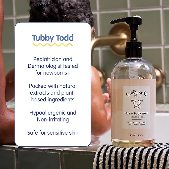 TUBBY TODD Hair Duo - Baby Shampoo and Conditioner Set - Gentle & Moisturizing Hair Care - Hypoallergenic, Non-Irritating - For Newborns, Toddlers & Kids - 25 Fl Oz & 24.3 Fl Oz - Lavender Rosemary