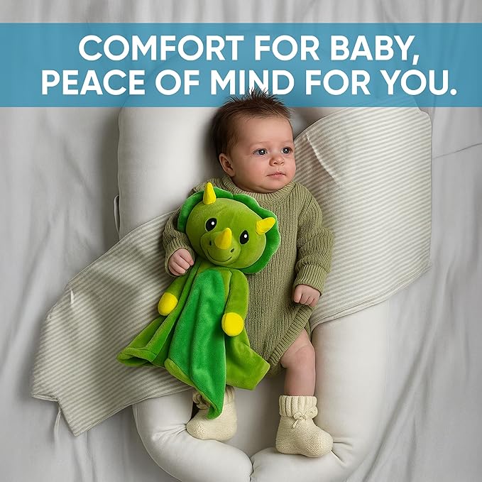 Love By Emi Baby Music Lovey Green Dino, Baby Sleep Soother for Crib & Cuddle Bedtime, White Noise with a Heartbeat & Lullaby, Plush Sound Machine Toy, Stuffed Animal for Newborns, Infants & Toddlers