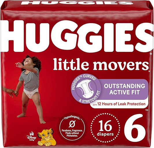 Huggies Size 6 Diapers, Little Movers Baby Diapers, Size 6 (35+ lbs), 16 Count, Packaging May Vary