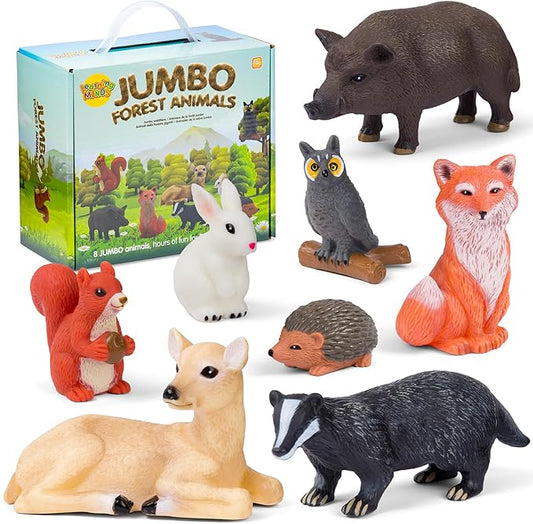Learning Minds Set of 8 Jumbo Forest Animal Figures - Woodland Animals for Toddlers Age 1-3 - Toy for Kids Age 18 Months Plus - Wild Animal Toys for Kids 1,2,3 Years Old