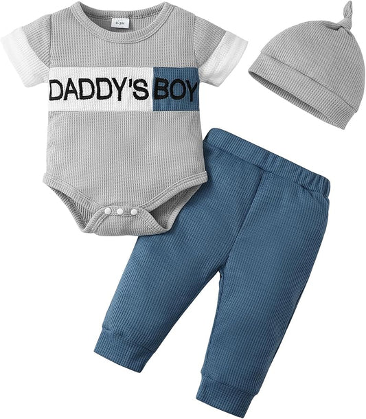 SUNNY PIGGY Baby Boy Clothes Newborn Infant Boys Outfits Romper Hat Pants 3PC Set 0-3 3-6 6-12 12-18 Month Clothing Gift