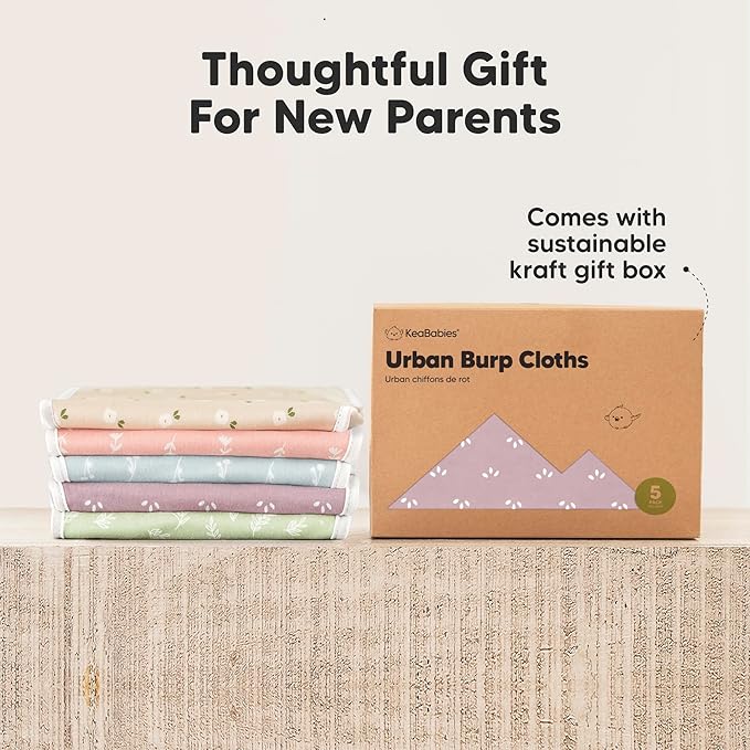 Organic Burp Cloths Baby Boy & Girl - 5-Pack Super Absorbent Cotton Burping Cloths for Babies, Soft & Plush Newborn Spit Up Rags, Infant Towels for Milk Spit Up, Unisex, Large 21" x 10" (Lunaris)