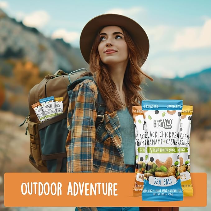 BeanVIVO Healthy Snacks for Adults & Kids with 7g Protein & 5g Fiber per Serving with Dried Edamame, Roasted Cashew and Black Chickpeas - Vegan & Gluten Free - Keto Friendly & Non-GMO - 8Pack (1.05 oz Each Pouch)